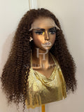 Cocoa Dream – Jerry Curl Marron Foncé – Perruque Glueless Lace 5x5 Transparente – Densité 250% – Cheveux Humains Indiens