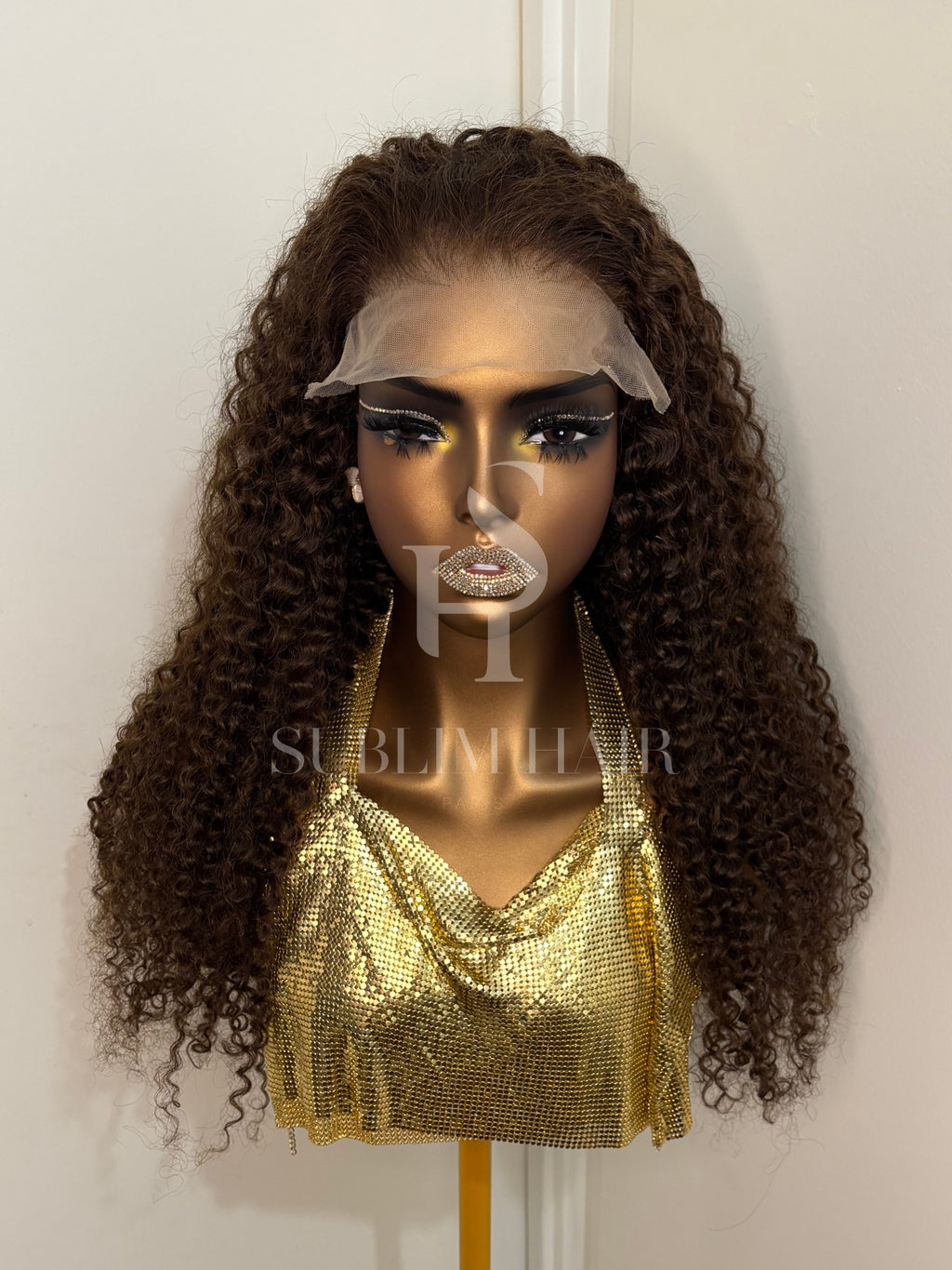 Cocoa Dream – Jerry Curl Marron Foncé – Perruque Glueless Lace 5x5 Transparente – Densité 250% – Cheveux Humains Indiens