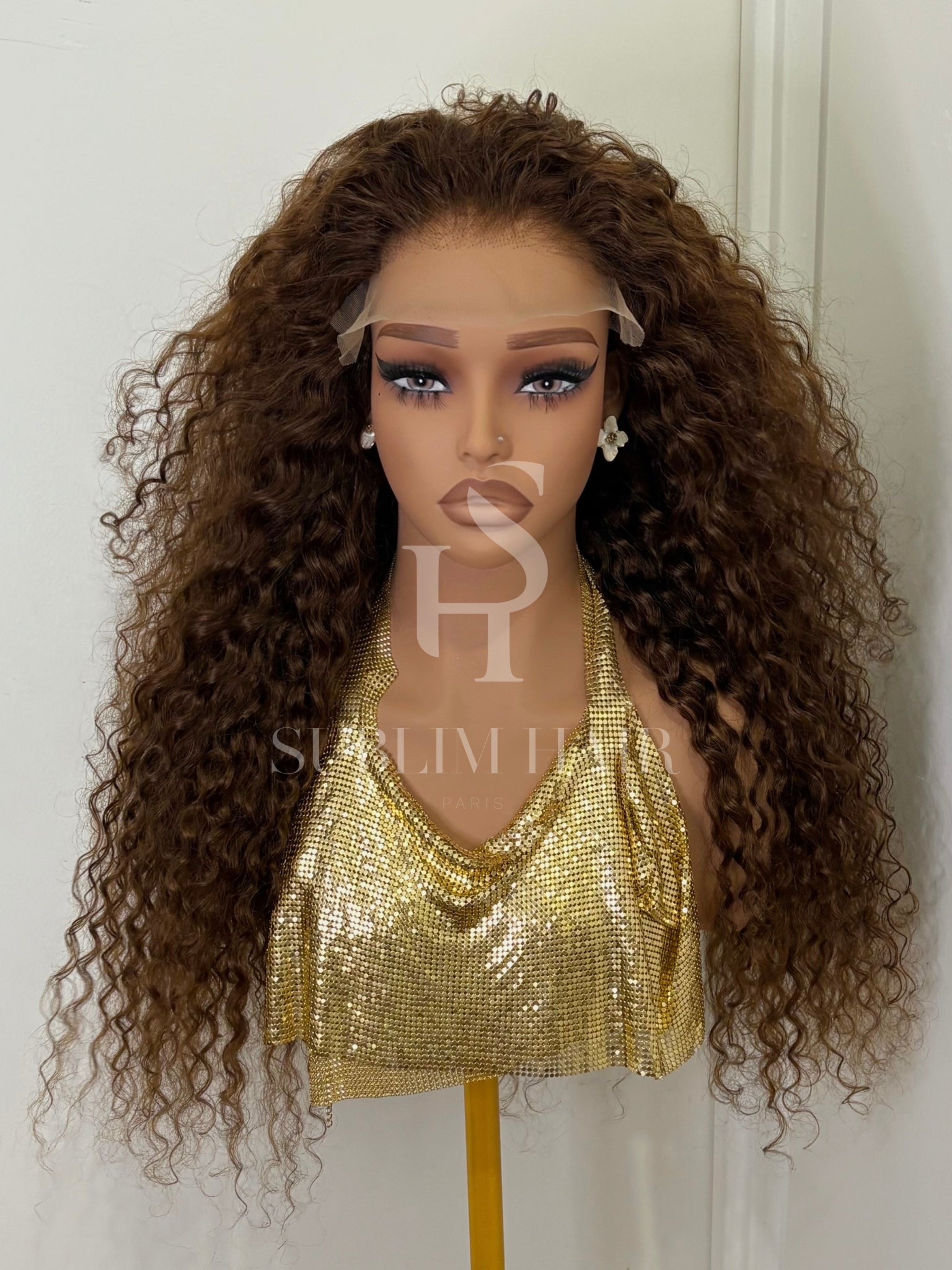 Kim– Perruque Water Wave – Gluelace 5x5 Transparente – Densité 250% – Marron Clair